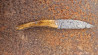 Couteau de collection Toltek en damas Œil d'Odin et son manche en loupe de myrthe Ardèchoise