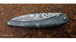 Couteau Toltek collection damas plume et son manche en racine de buis stabilisée et teintée vert