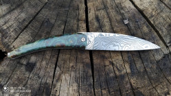 Couteau artisanal de collection Toltek en loupe de peuplier stabilisée