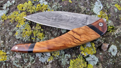 Couteau de Collection damas plume manche en multi-bois précieux pour homme