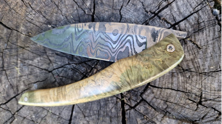 Couteau de Collection Berzerker lame Damas manche en loupe de peuplier stabilisée et teintée