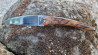 Toltek : Couteau pliant de tradition lame en damas 40 couches et manche en loupe de châtaignier d'Ardèche